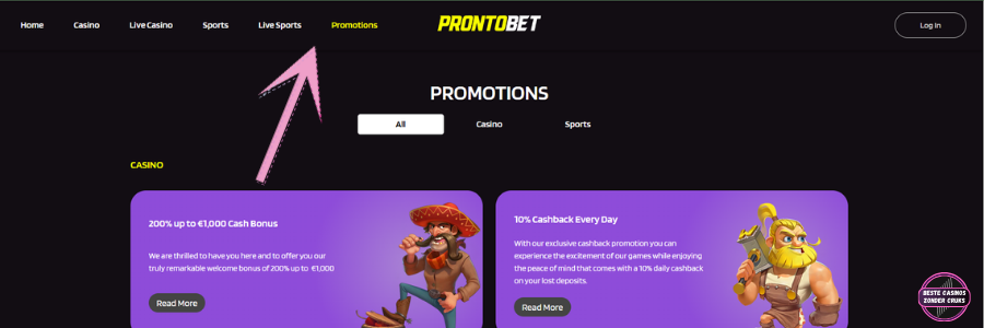 Prontobet casino bonus